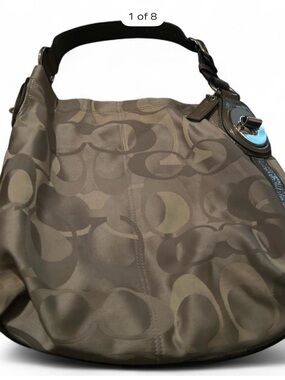 Coach Satin Jacquard Hobo Bag in Taupe and Khaki